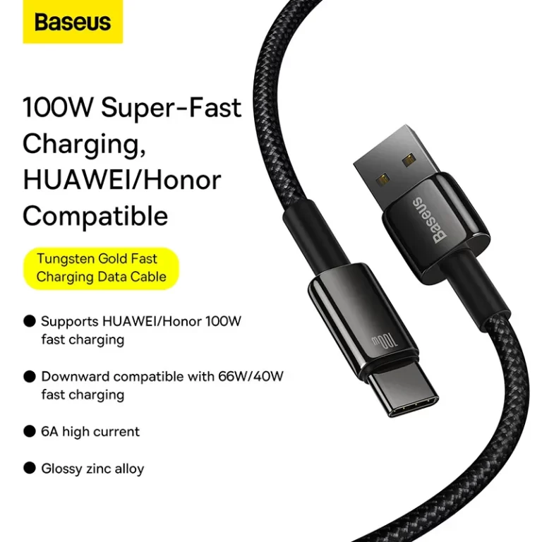 Baseus Tungsten Gold 2M USB- A to Type-C 100W Fast Charging Cable - Black - Image 2