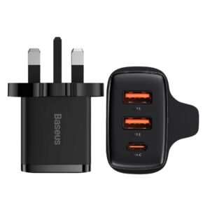 Baseus 30W 3-Port Compact Fast Charger (2 * USB- A + 1 * USB-C) UK Black – CCXJ030101