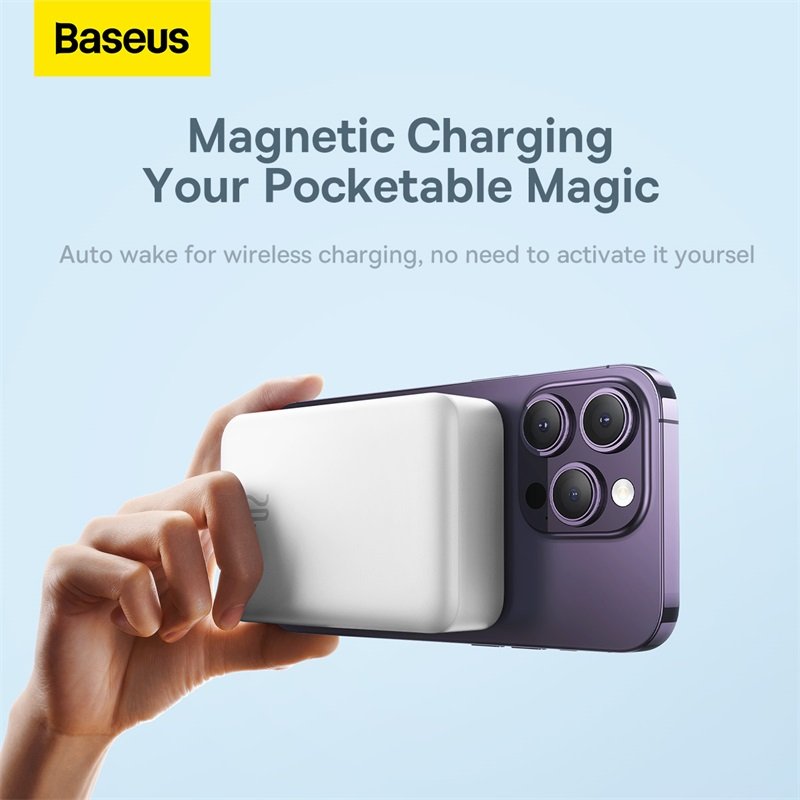 Baseus Magnetic Mini 20000mAh 20W Wireless Fast Charge Power Bank - White - Image 8