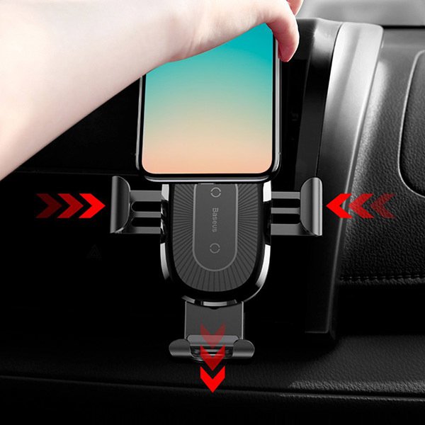 Baseus Wireless Charger Gravity Car Mount Phone Bracket Air Vent Holder + Qi Charger Black -WXYL-01 - Image 4