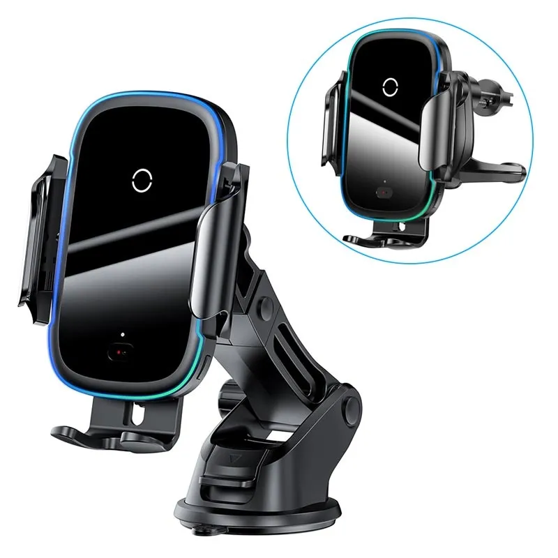 Baseus Light Electric Qi 15W Auto Alignment Wireless Charger 2 in 1 Car Holder Black – WXHW03-01