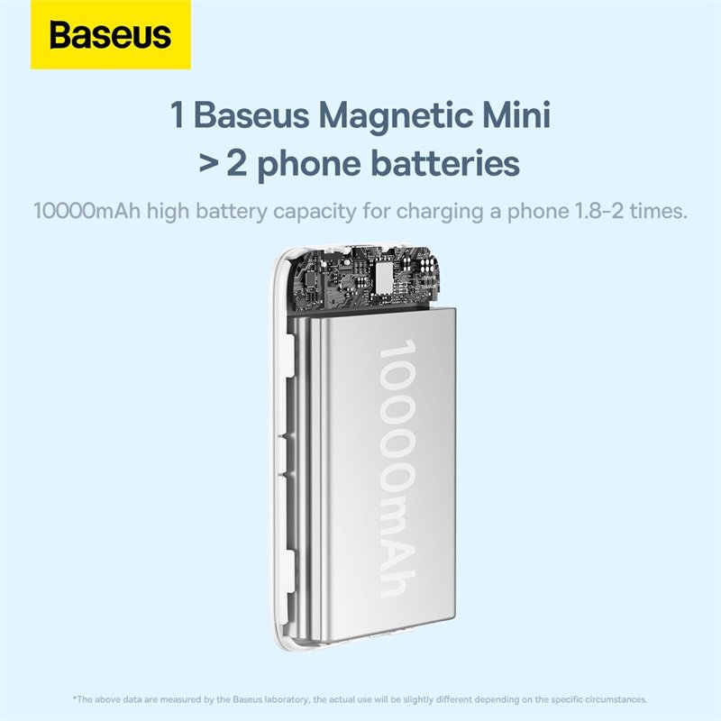 Baseus Magnetic Mini 10000mAh 20W Wireless Fast Charge Power Bank - White - Image 7