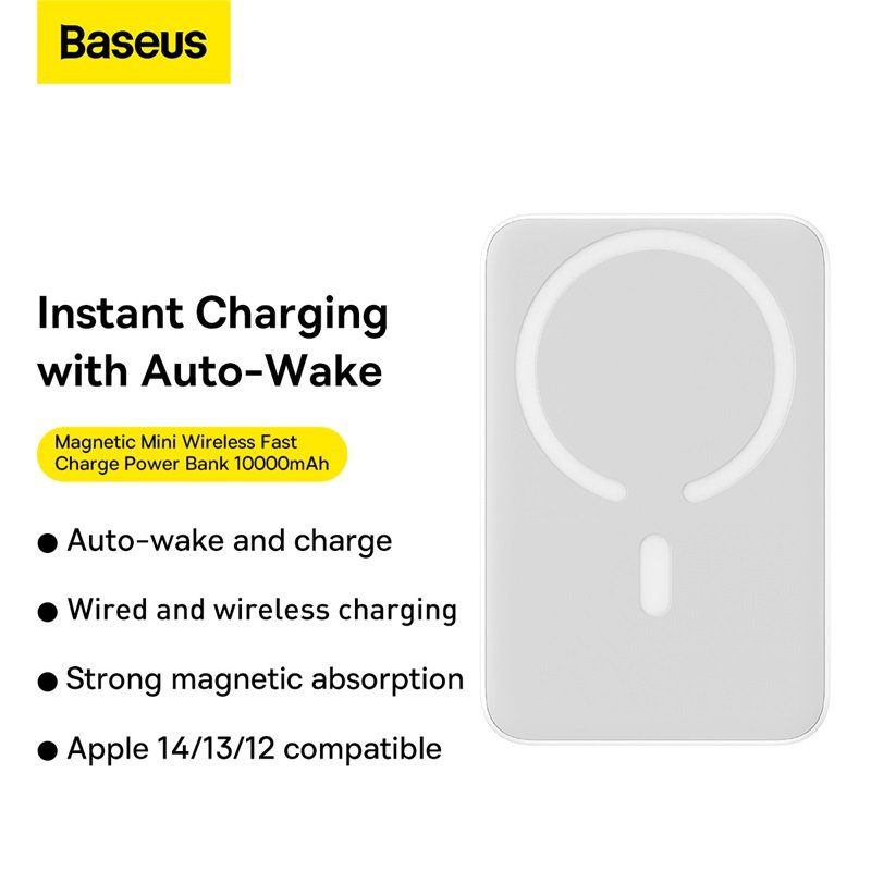 Baseus Magnetic Mini 10000mAh 20W Wireless Fast Charge Power Bank - White - Image 6