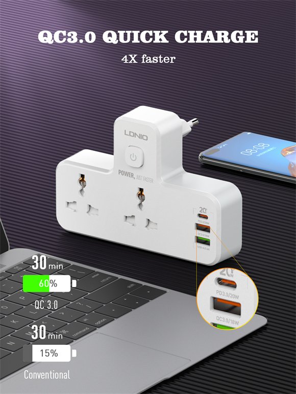 LDNIO 2 AC Outlets Portable Extension Power Socket – SC2311 - Image 4