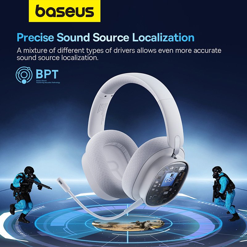Baseus AeQur GH02 Gaming Wireless Headphones - Moon White - Image 9