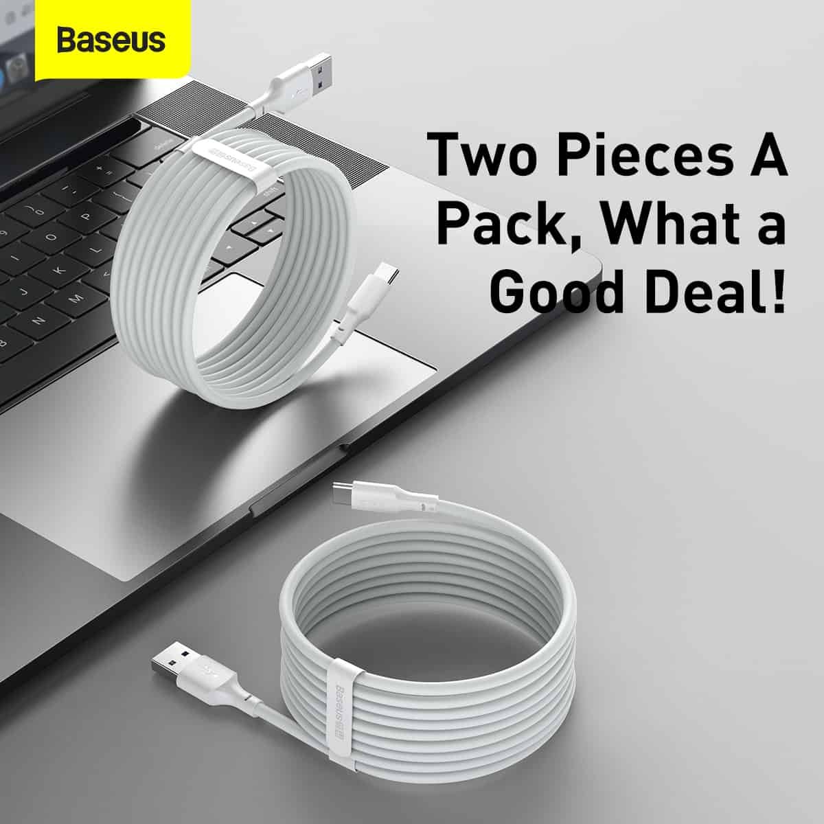 Baseus 5A 1.5m USB - Type-C Simple Wisdom Data Cable Kit - White (2PCS) - Image 7