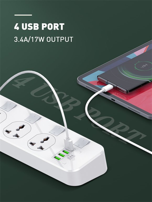 LDNIO 4 AC Outlets Universal Power Strip - SC4408 - Image 6