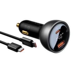 Baseus 140W Digital Display PD3.1 Dual Port Fast Charging Car Charger (USB-A + Type-C) with Type-C to Type-C Cable - CGZX070001