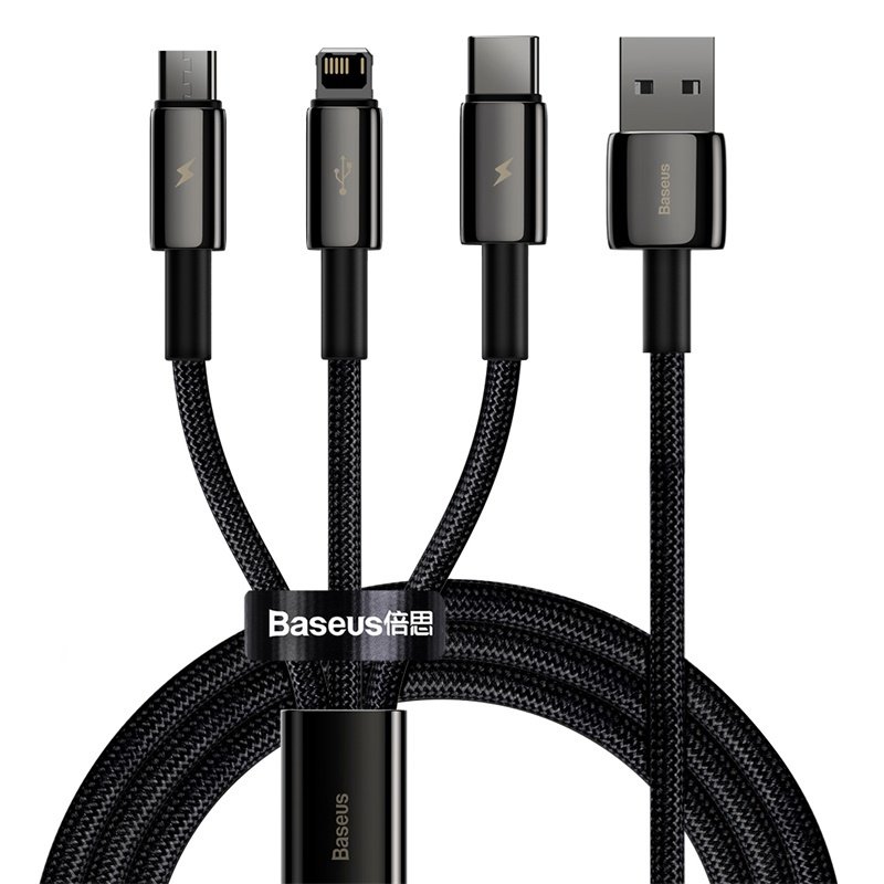 Baseus Tungsten 3-in-1 USB to Micro + Lightning + Type-C 3.5A Fast Charging Cable - CAMLTWJ-01