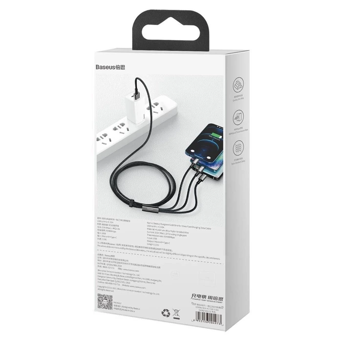 Baseus Tungsten 3-in-1 USB to M+L+C 3.5A Fast Charging Cable - Image 10