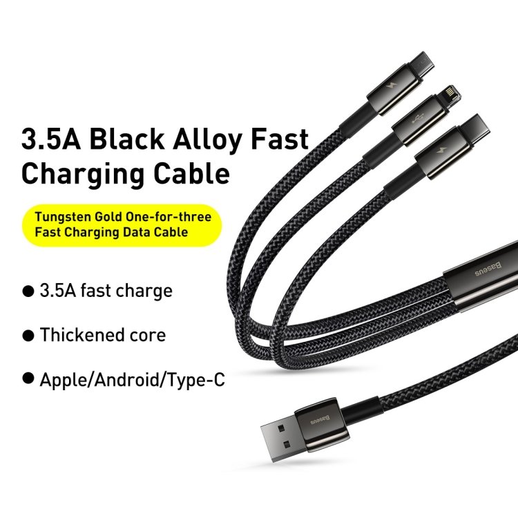 Baseus Tungsten 3-in-1 USB to M+L+C 3.5A Fast Charging Cable - Image 8
