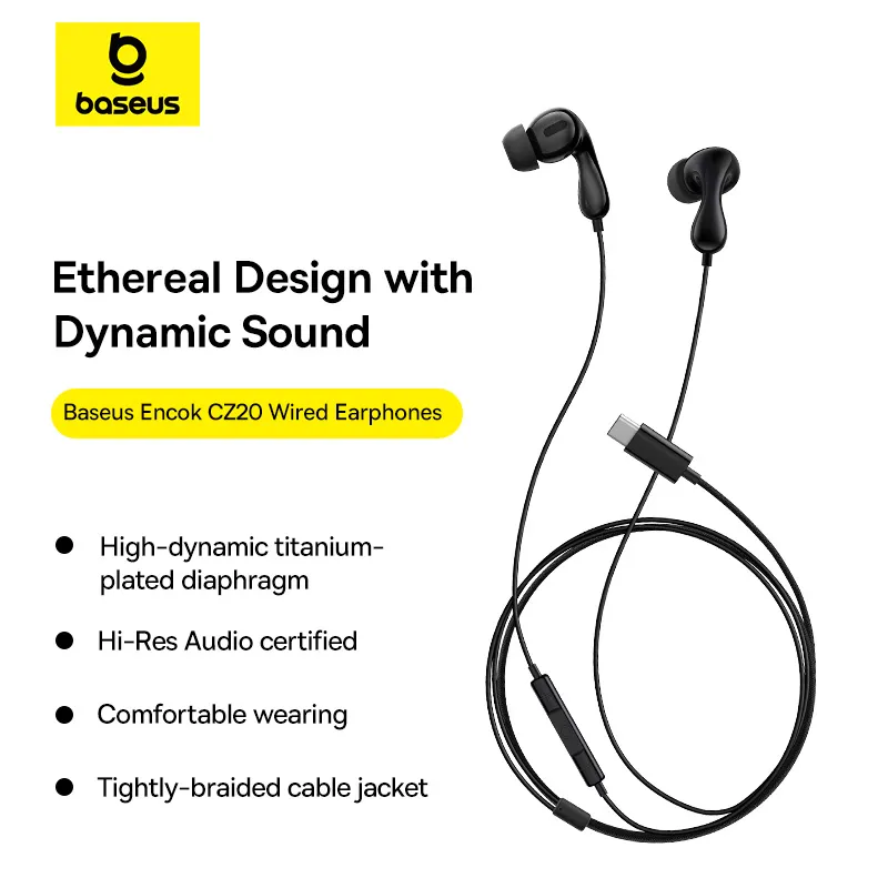 Baseus Encok CZ20 Wired Earphones – Cluster Black - Image 7