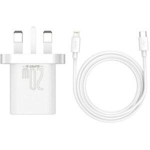 Baseus Super Si 1C 20W Type C Fast Wall Charger with Type C – Lightning 1m Cable - White (TZCCSUP-K02)