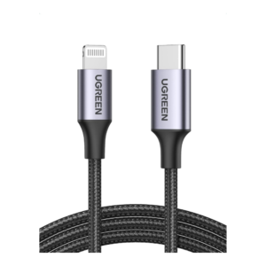UGREEN 3A 1 Meter Type-C to Lightning M/M Aluminum Shell Braided Cable (MFI Certified) - Black (US304 - 60759)