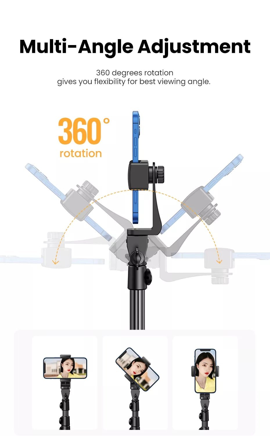 UGREEN 3-Section Foldable Tripod Stand with Phone Mount - Image 5