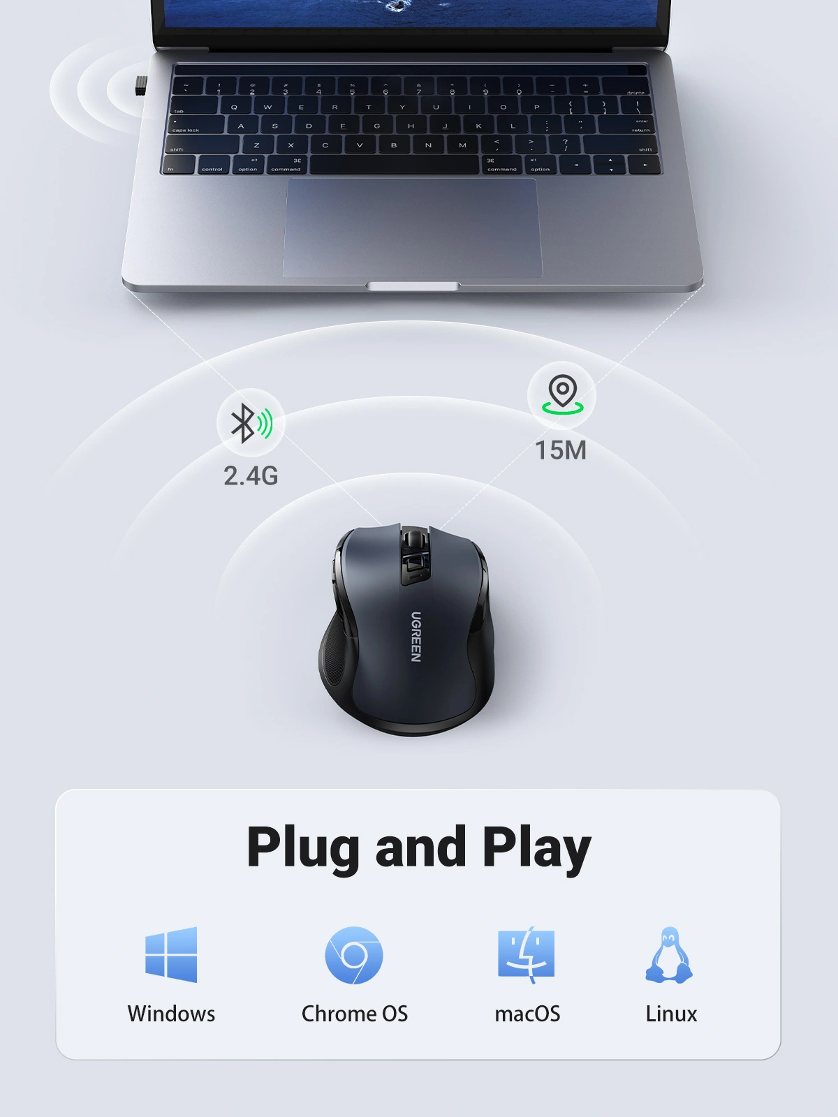UGREEN Ergonomic 4000DPI 2.4GHz Wireless Mouse - Image 7