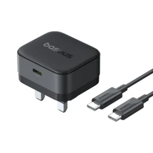 Baseus Palm Type-C 20W Fast Charger (UK Pin) with Baseus Mini 1 Meter 60W USB-C to USB-C Cable