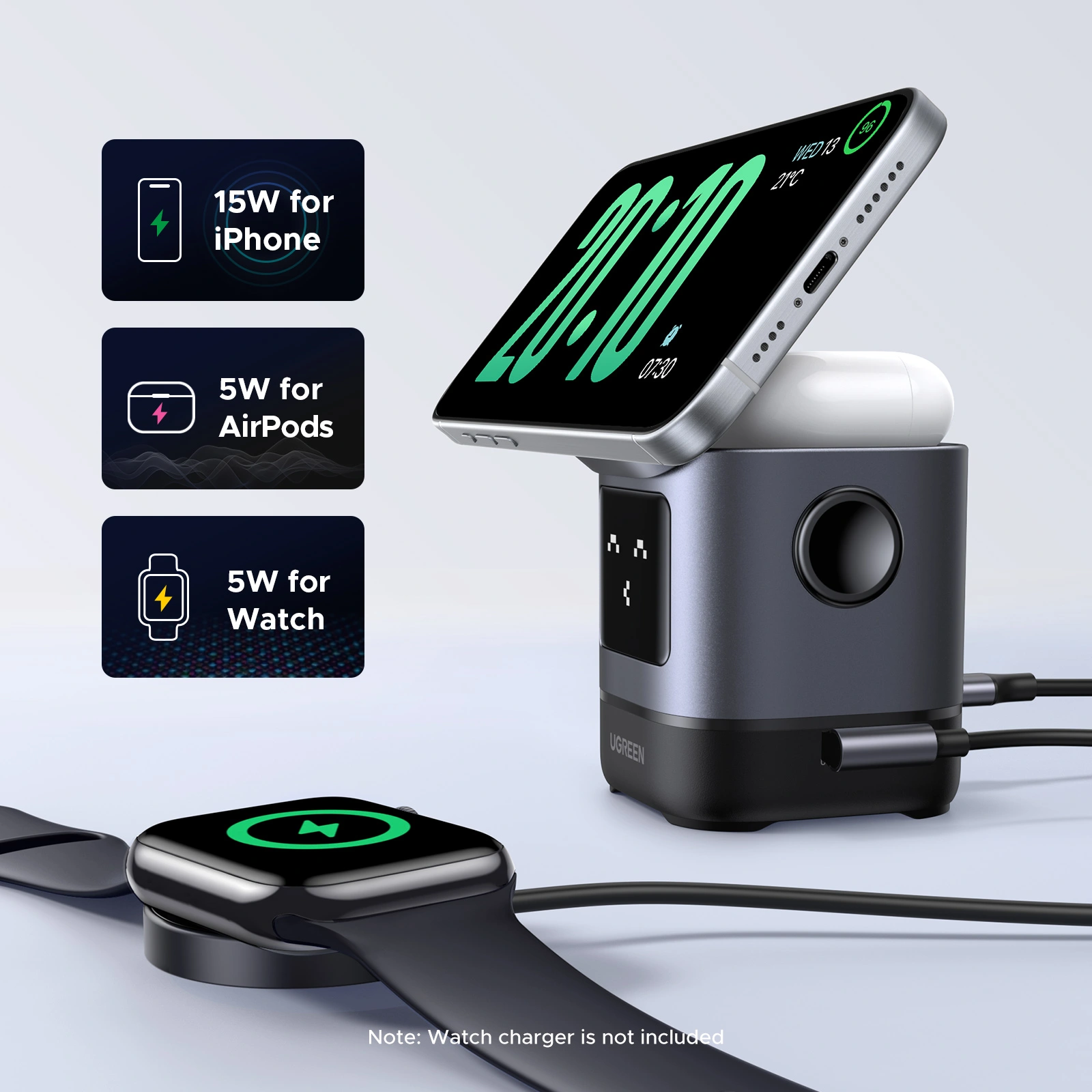UGREEN 2-in-1 UNO Series Qi2 Magnetic Wireless Charger - Image 8