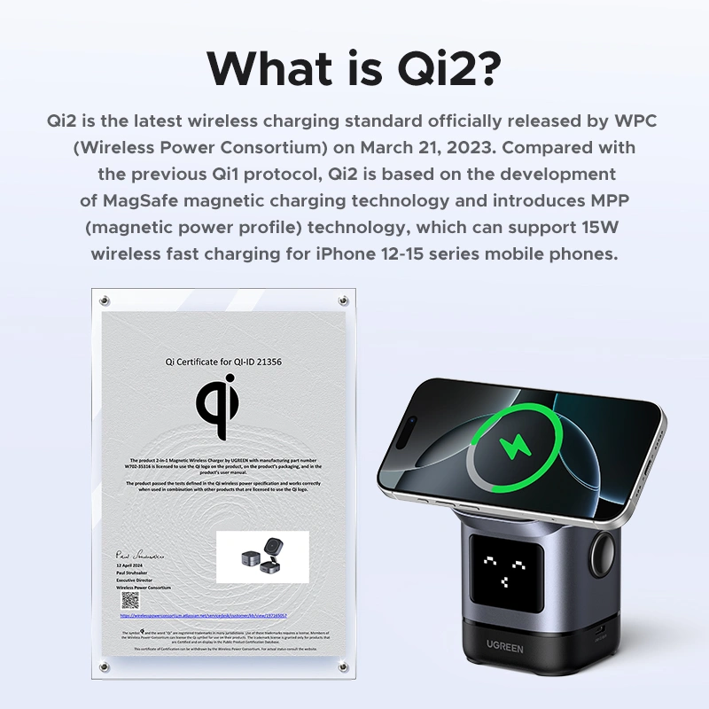 UGREEN 2-in-1 UNO Series Qi2 Magnetic Wireless Charger - Image 10