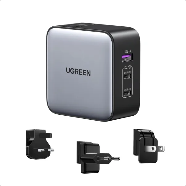 UGREEN Nexode 65W GaN 3-Port Fast Charger with Interchangeable US/UK/EU Plug