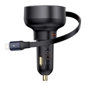 Baseus Enjoyment Pro 55W Type-C Port Car Charger + Retractable Lightning Cable - Cluster Black (C00057803111-00)