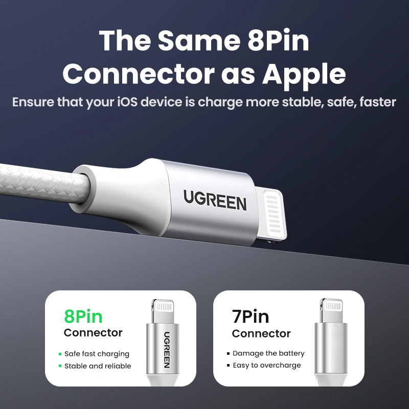 UGREEN USB to Lightning 1m Aluminum Case MFI Certified Braided Cable - Image 7