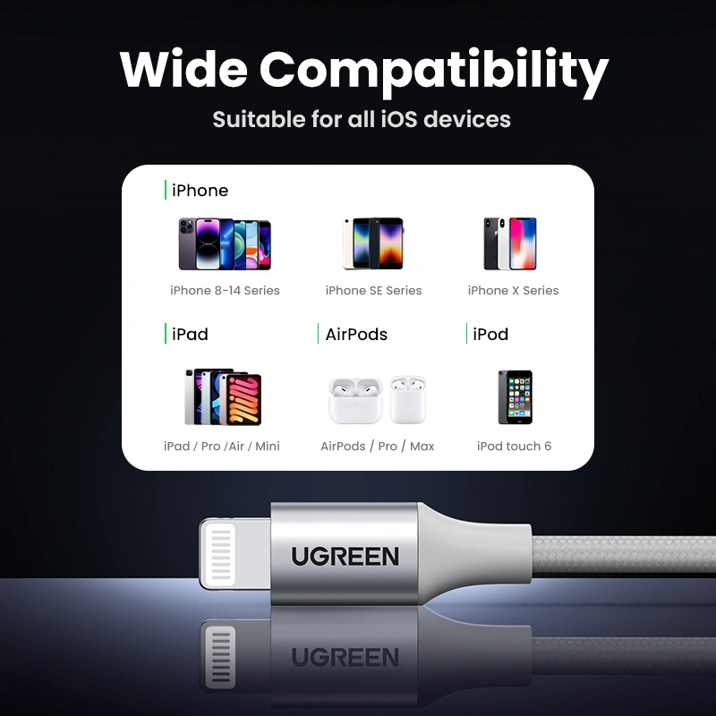 UGREEN USB to Lightning 1m Aluminum Case MFI Certified Braided Cable - Image 6