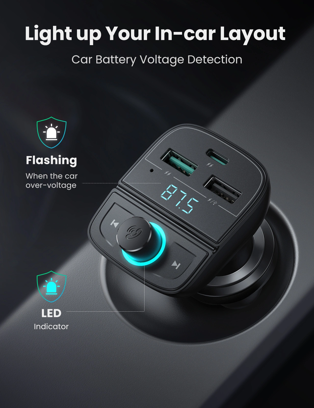 UGREEN Car Charger with Bluetooth Car Modulator - Image 3