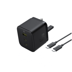 Baseus Palm 65W 3-Port Fast Charger 2C+U – UK – Cluster Black (with: Baseus 100W (20V/5A) 1 Meter Type-C to Type-C Cable ) – P1011160D113-01