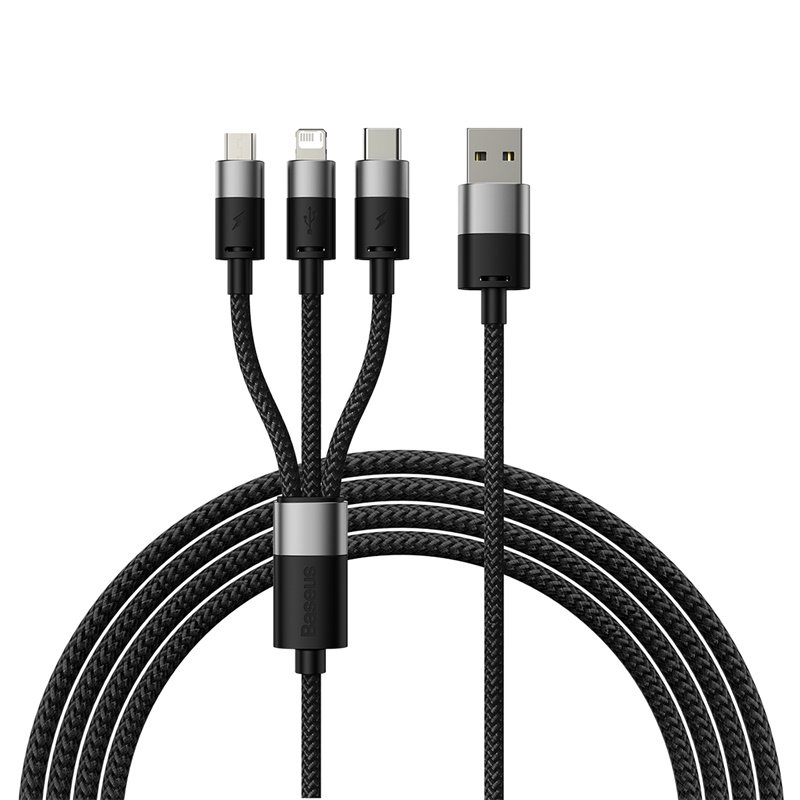 Baseus StarSpeed One-for-Three 3.5A 1.2 Meter USB to M+L+C Fast Charging Cable - Black – CAXS000001