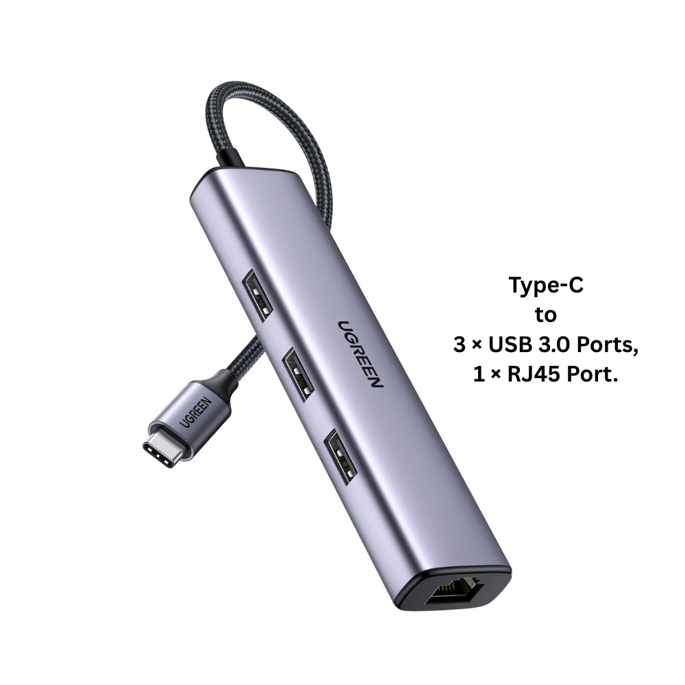 UGREEN 4 Port Type-C Multifunction Hub (Type-C to 3 × USB 3.0 5Gbps + RJ45 Gigabit Ethernet ) – CM475 – 60600