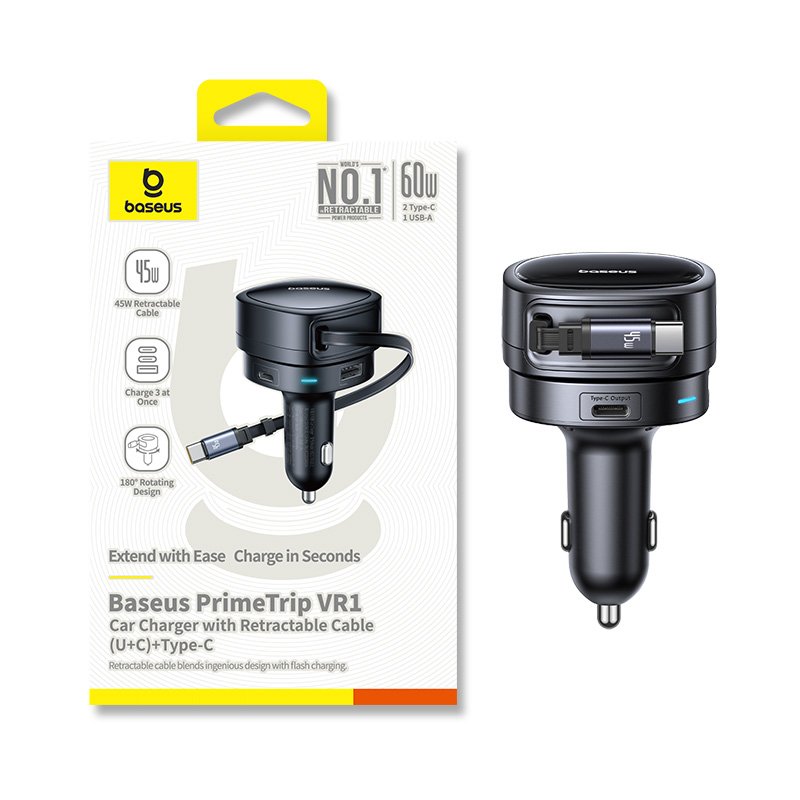 Baseus PrimeTrip VR1 60W Car Charger with 45W Retractable Cable (U+C)+Type-C - Image 11