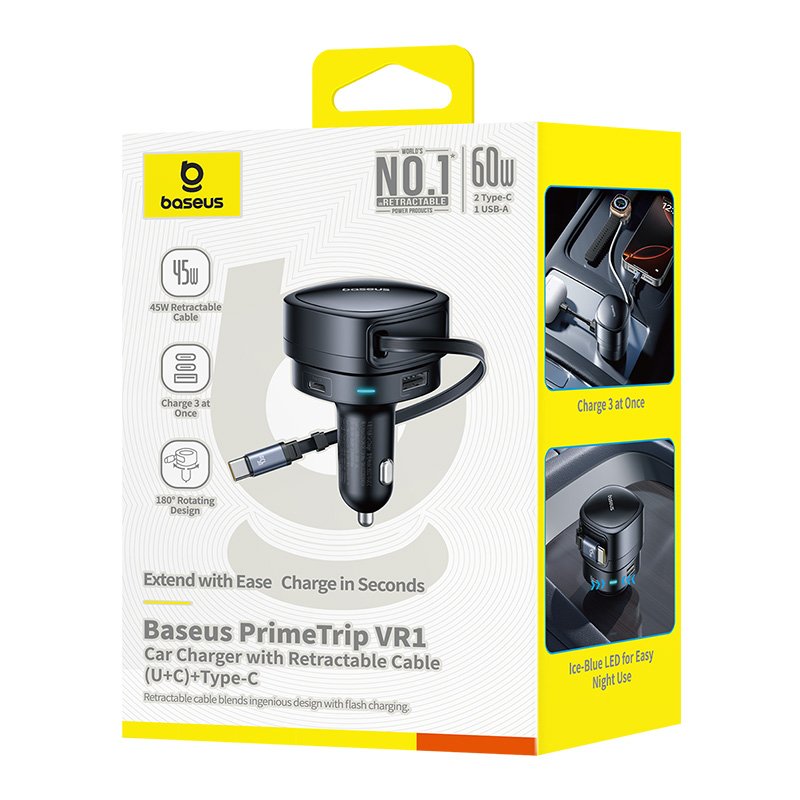 Baseus PrimeTrip VR1 60W Car Charger with 45W Retractable Cable (U+C)+Type-C - Image 12