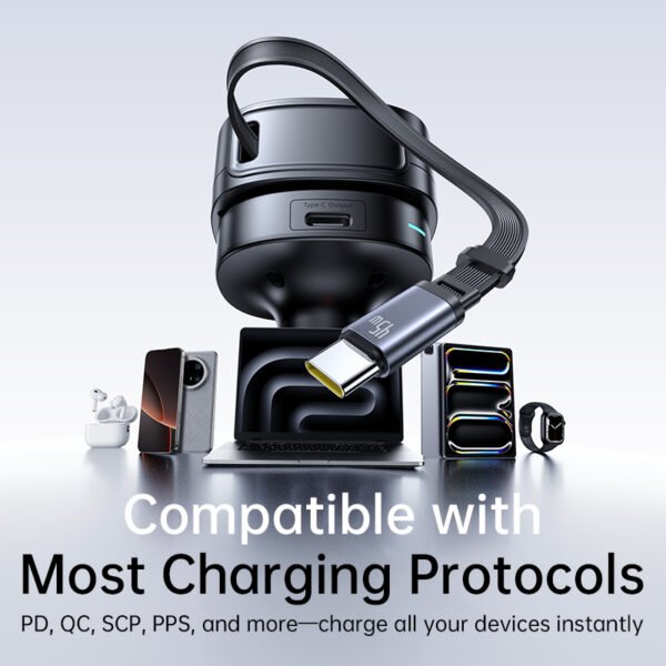Baseus PrimeTrip VR1 60W Car Charger with 45W Retractable Cable (U+C)+Type-C - Image 7