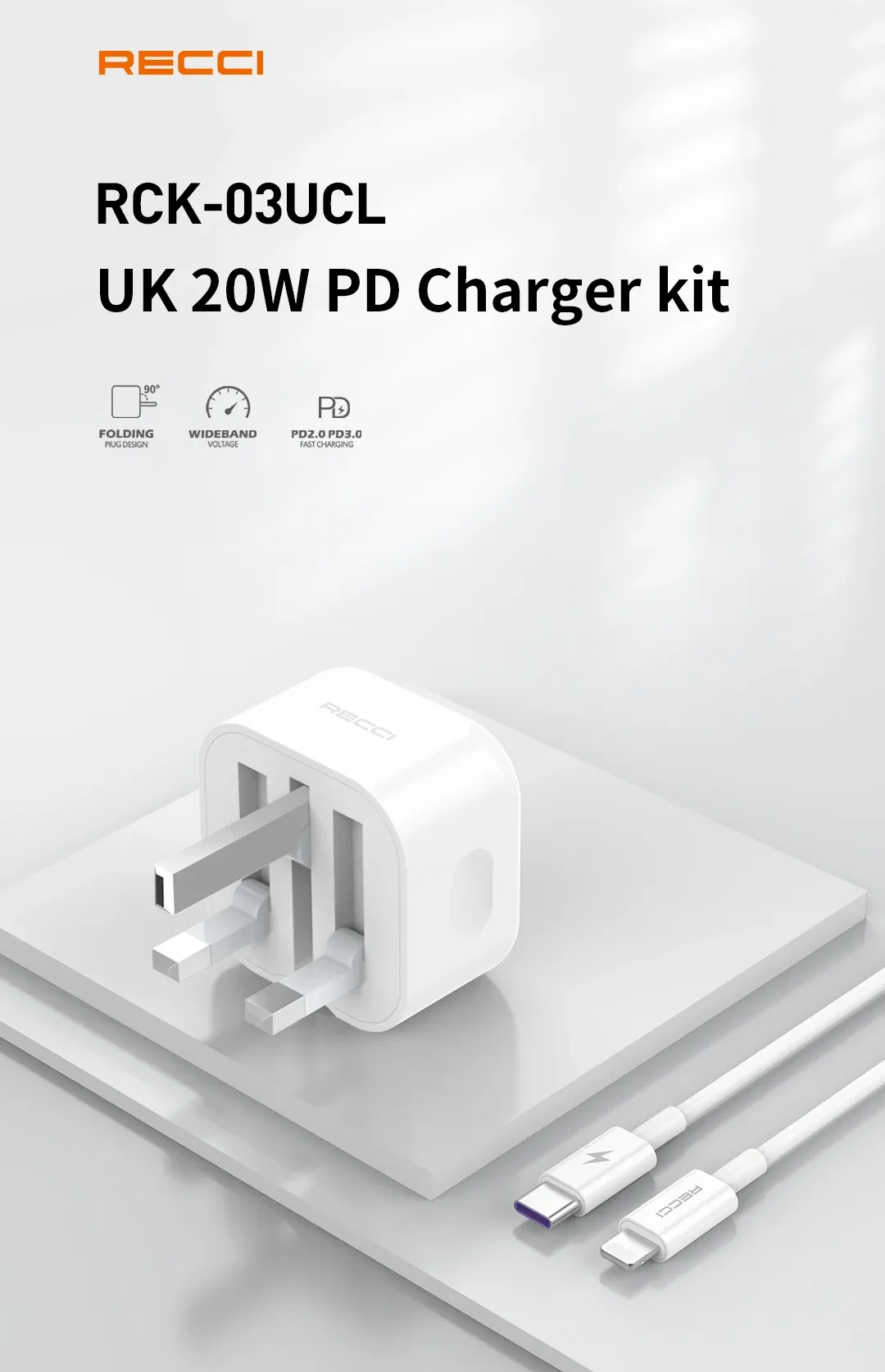 Recci 20W PD Fast Charger with Type-C to Lightning Cable - Image 4