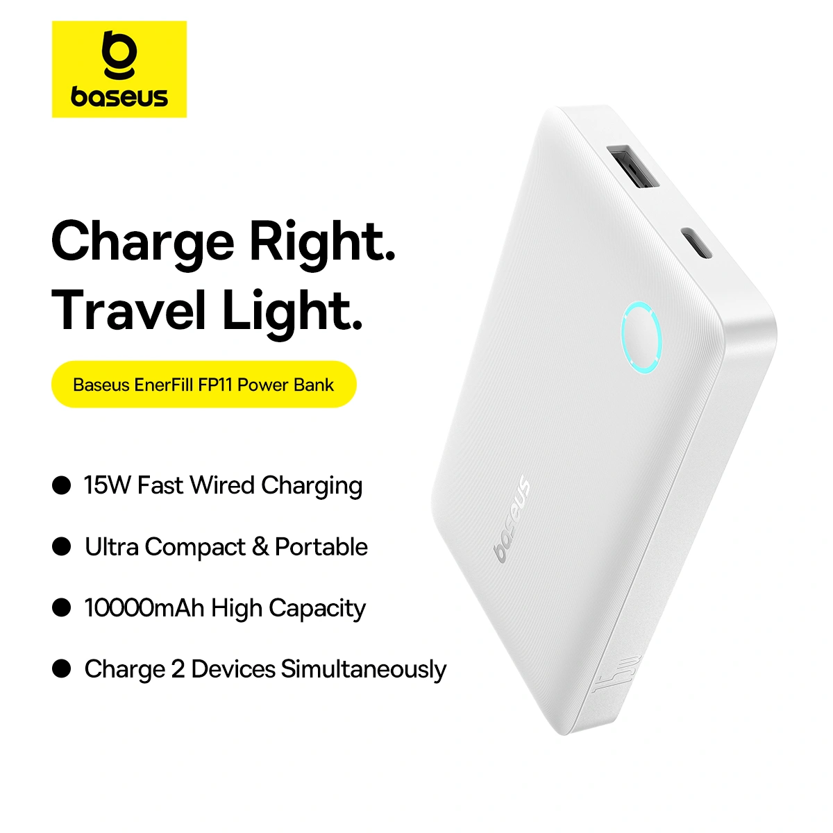 Baseus EnerFill FP11 10000mAh 15W Fast Charging Power Bank – Moon White - Image 14