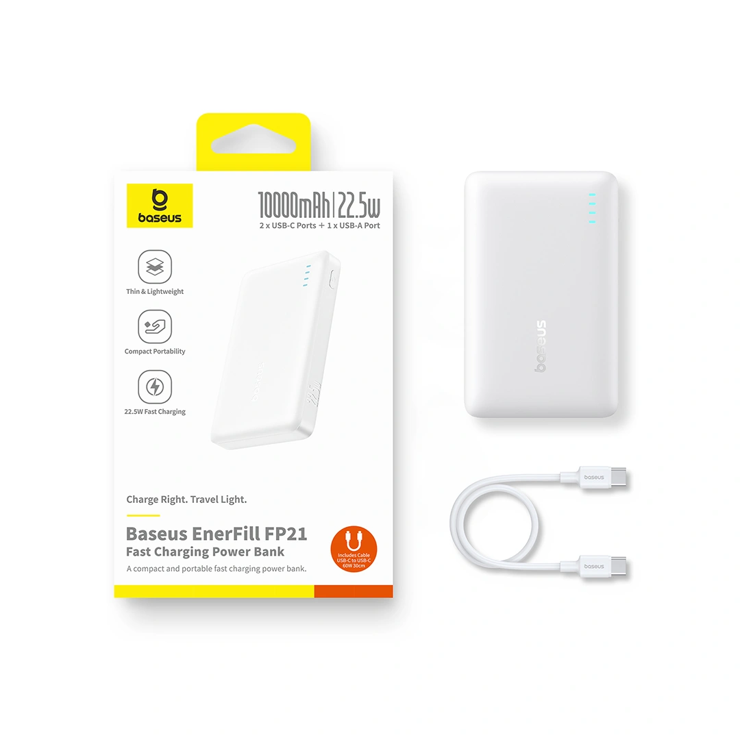 Baseus EnerFill FP21 10000mAh 22.5W Fast Charging Power Bank – Moon White - Image 14