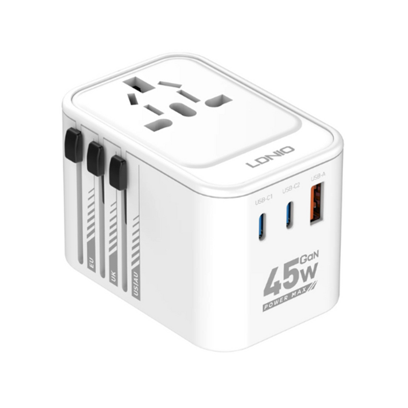 LDNIO Z8 45W GaN Universal Travel Adapter (1 * Universal AC + 2 * USB-C + 1 * USB-A)