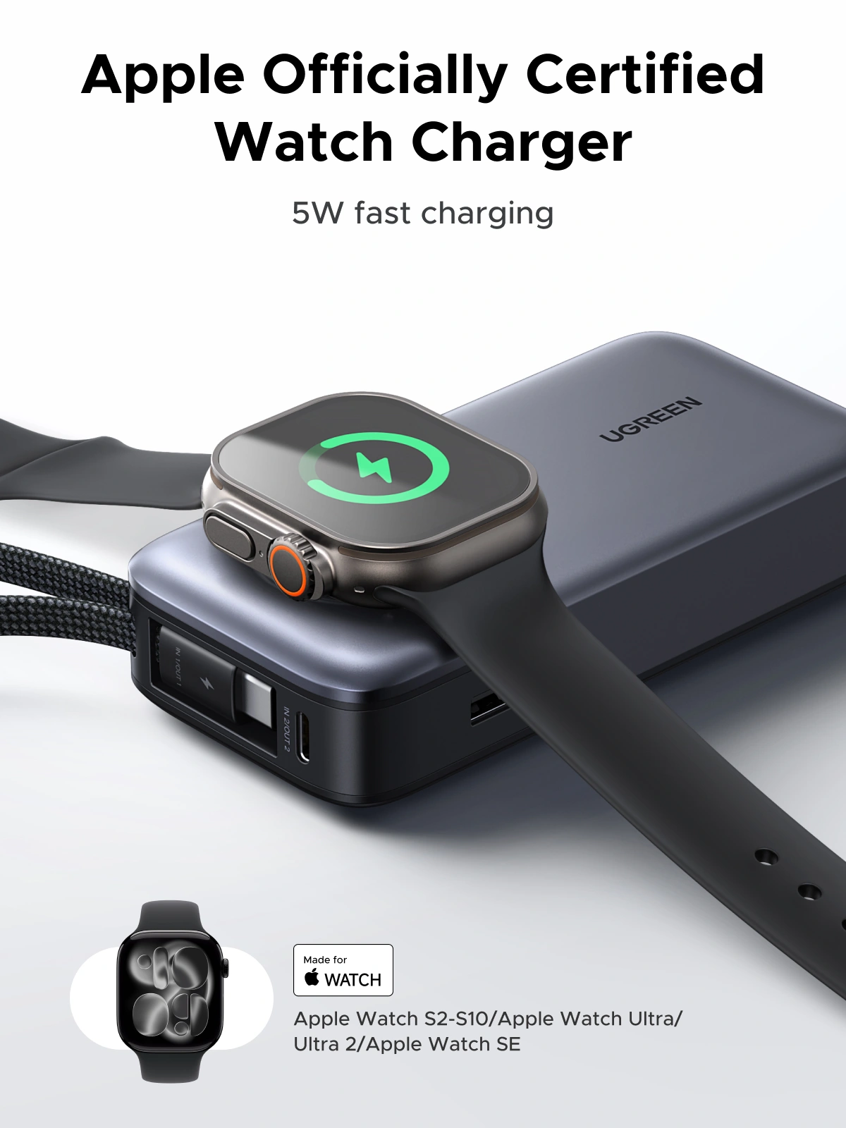 UGREEN 30W 10000mAh Power Bank with Magnetic MFi Certified Apple Watch Charger - Image 5