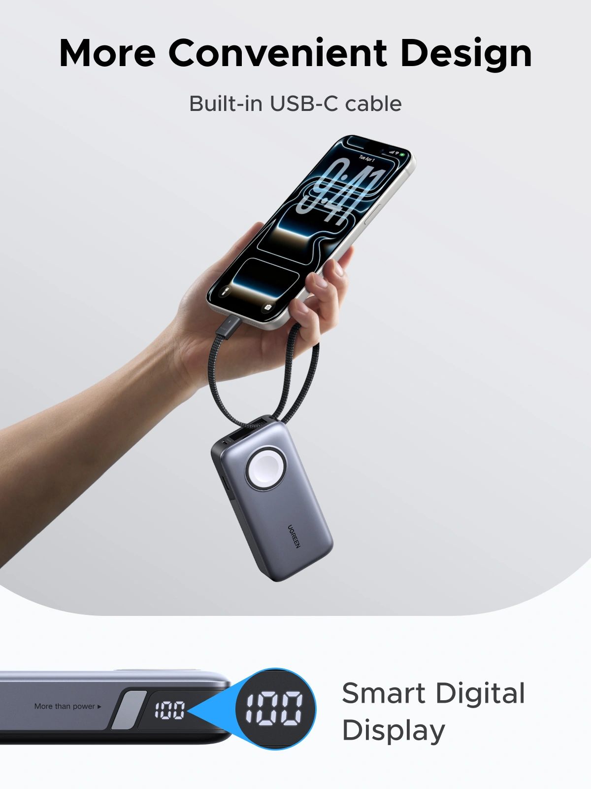 UGREEN 30W 10000mAh Power Bank with Magnetic MFi Certified Apple Watch Charger - Image 8
