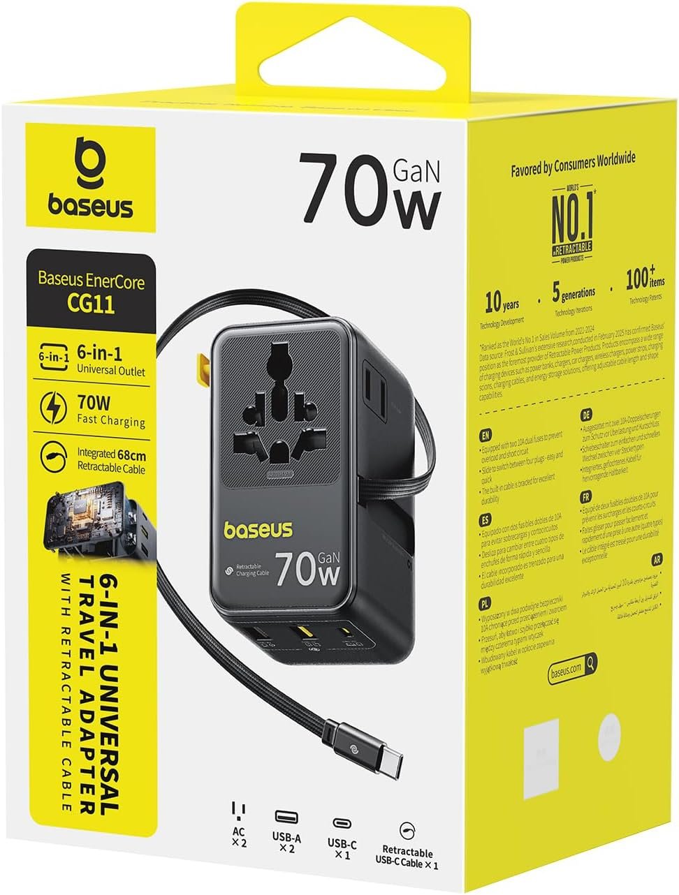 Baseus EnerCore 70W 6-in-1 Universal Travel Adapter - Image 8