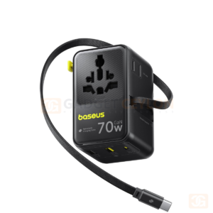 Baseus EnerCore 70W 6-in-1 Universal Travel Adapter – with Retractable Cable – Cosmic Black – CG11 – E0307E00