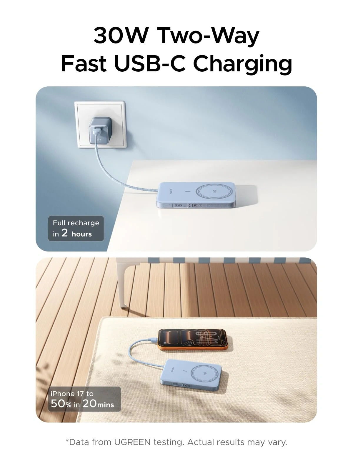 UGREEN Qi2 MagFlow Air 10000mAh 15W Magnetic Power Bank - Blue - Image 11