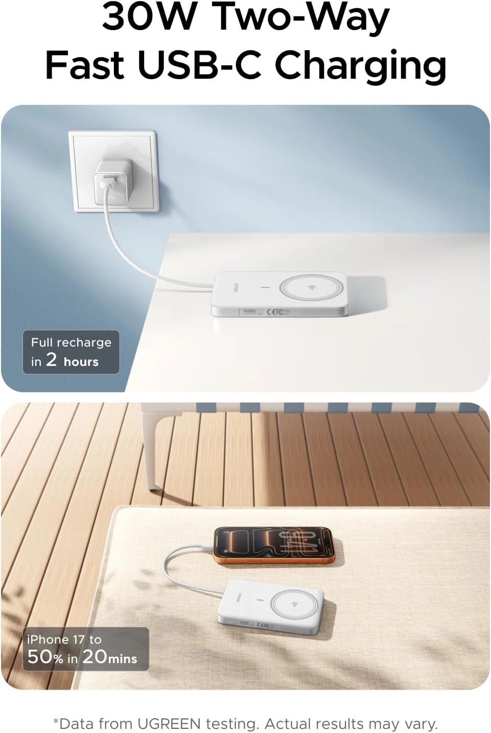 UGREEN Qi2 MagFlow Air 10000mAh 15W Magnetic Power Bank - White - Image 10