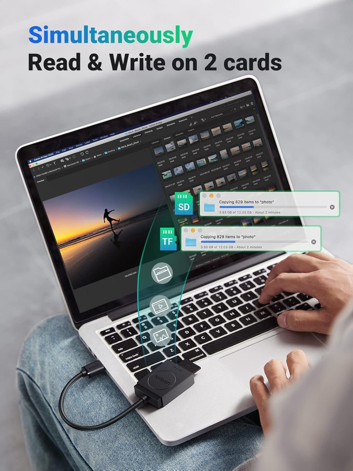 UGREEN USB 3.0 TF+SD Card Reader 5Gbps – 20250 - Image 3