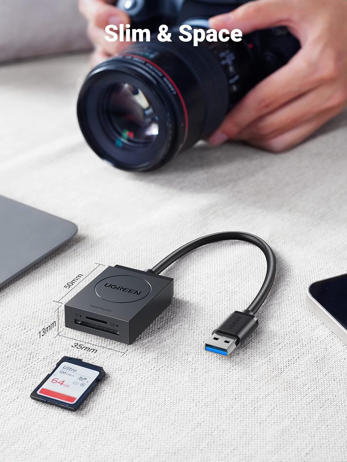 UGREEN USB 3.0 TF+SD Card Reader 5Gbps – 20250 - Image 7