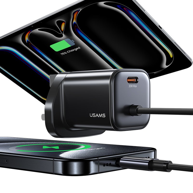 USAMS CC278 30W GaN Mini 2C Dual-port Fast Charger with Type-C Cable - JC Series - Image 3