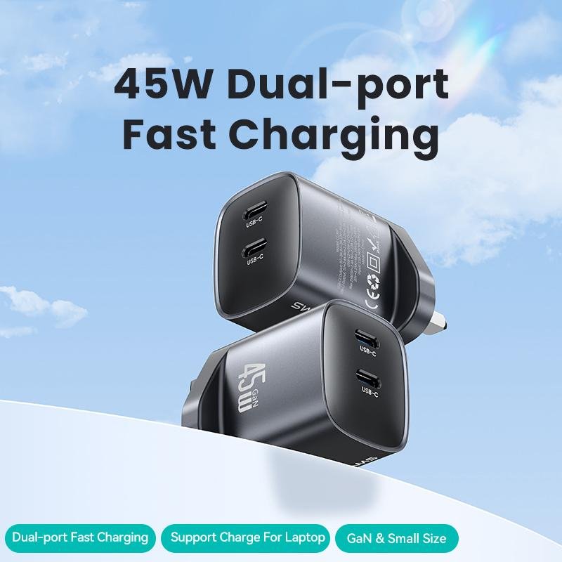 USAMS CC307 T66 45W GaN Fast Charger With Dual C Port (UK) - Image 2