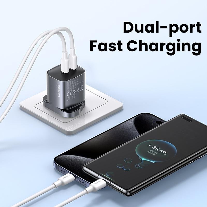 USAMS CC307 T66 45W GaN Fast Charger With Dual C Port (UK) - Image 3