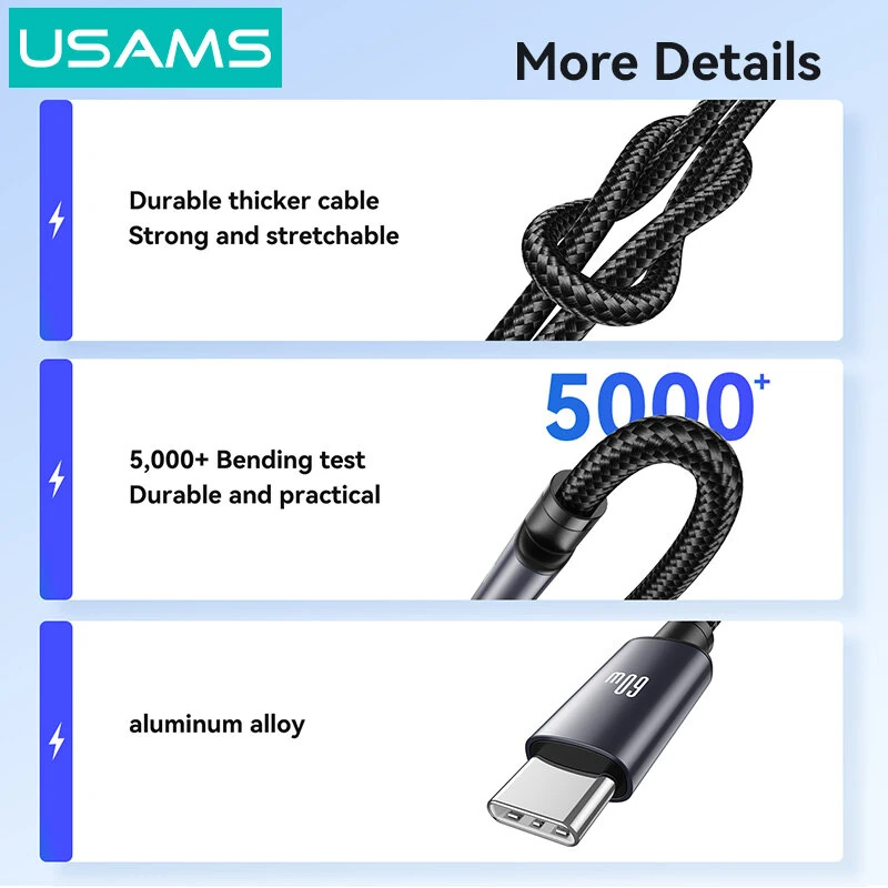 USAMS SJ769 U91 60W C To C Fast Charging Cable - Image 10